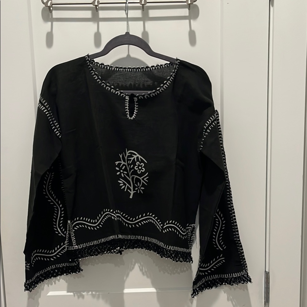 Handmade block print shirt with delicate beading